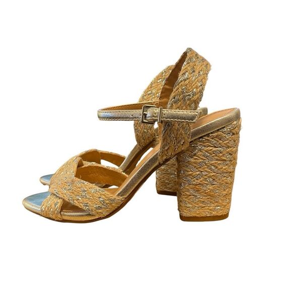 Express Metallic Strad Jute Block Heeled Sandals Size 7 NEW - Picture 2 of 6